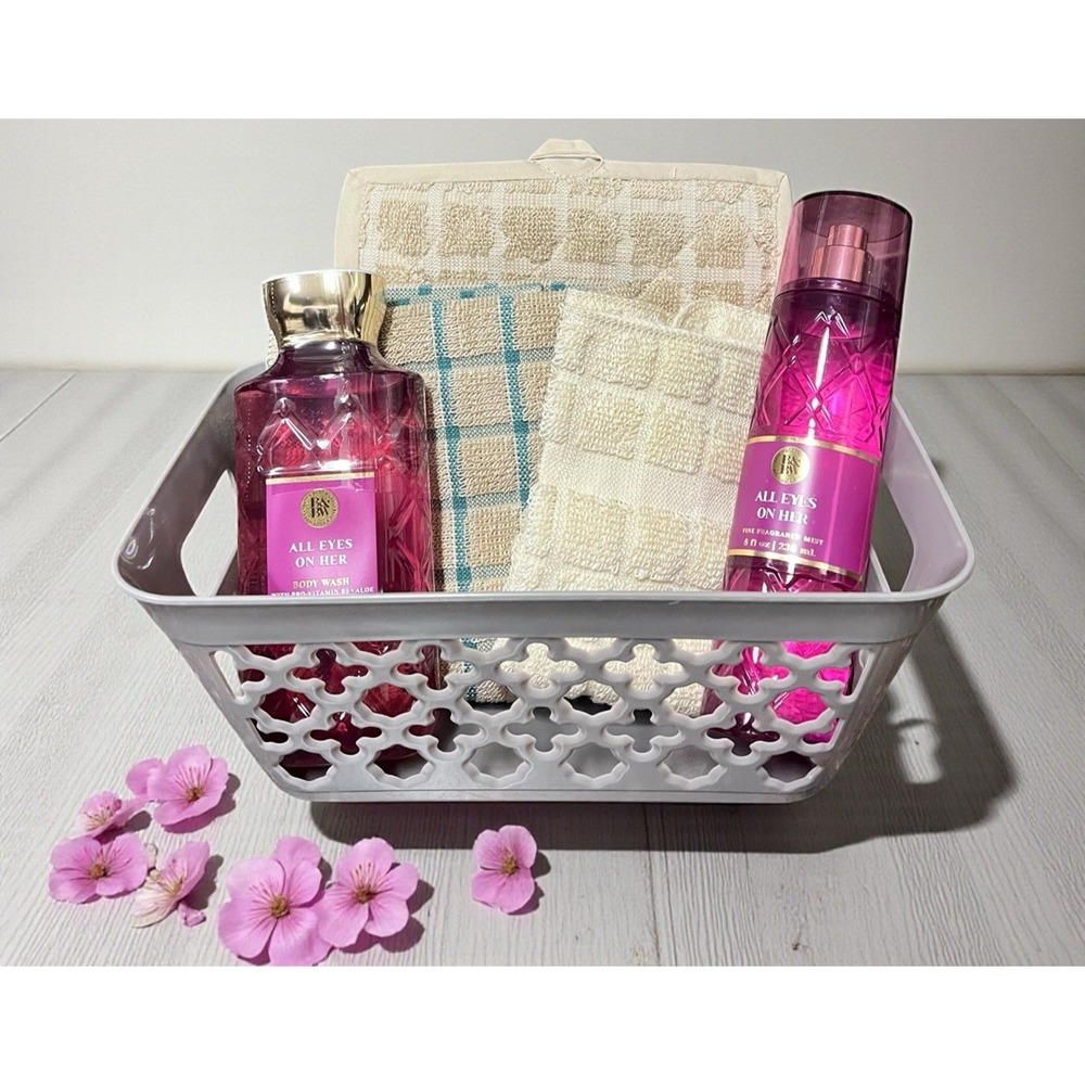 6 PC Bath & Body Works Gift Basket Body‎ Wash Kitchen Towel Potholder Dish Cloth